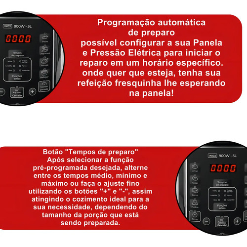 Panela de Pressão Elétrica 5 Litros Aço Inox Preto Multifuncional Kian Ppe 101