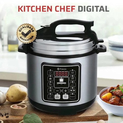 Panela De Pressão Elétrica Digital 6l, Fmaxx, Inox 1000w Cinza 60hz
