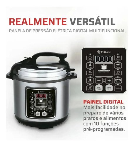 Panela De Pressão Elétrica Digital 6l, Fmaxx, Inox 1000w Cinza 60hz