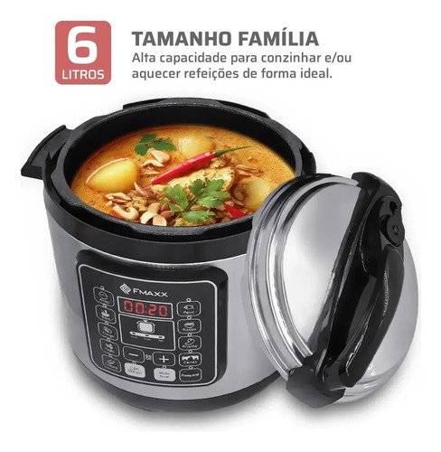 Panela De Pressão Elétrica Digital 6l, Fmaxx, Inox 1000w Cinza 60hz