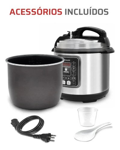 Panela De Pressão Elétrica Digital 6l, Fmaxx, Inox 1000w Cinza 60hz