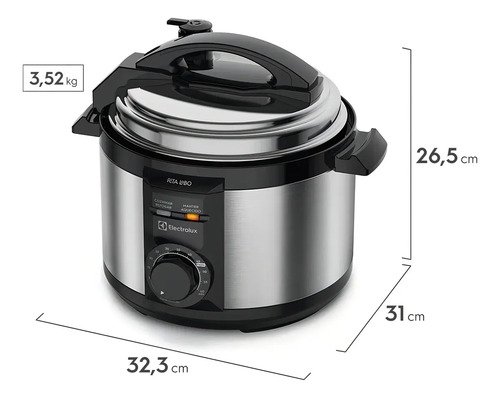 Panela De Pressão Elétrica Electrolux Pce15 3 Litros Cor Inox Preta