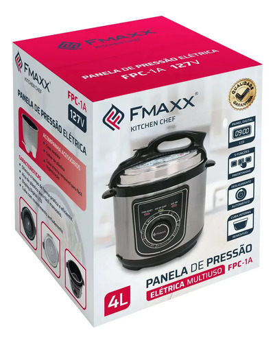 Panela De Pressão Elétrica Fmaxx Chef 4 Litros 800w Prateado 60hz