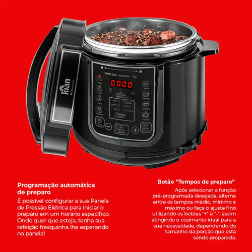 Panela De Pressão Elétrica Ppe-102 6l, Kian, Preto -