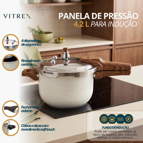 Panela de pressao inducao 42l revestimento ceramico antiader