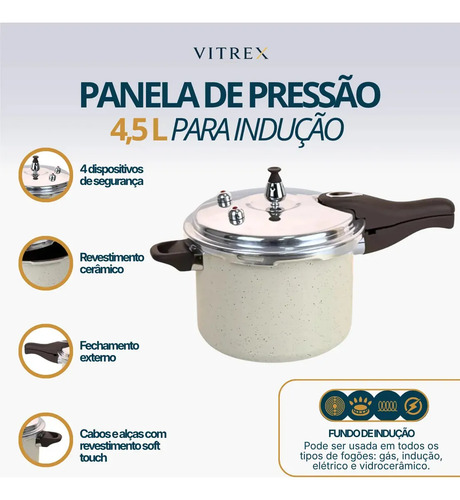 Panela de pressao inducao 45l revestimento ceramico antiader