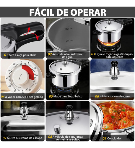 Panela De Pressão Inox 5 Litros Fundo Triplo Cor Prateado