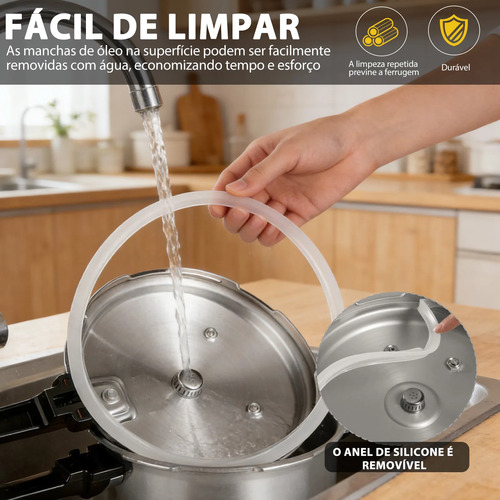 Panela De Pressão Inox 5 Litros Fundo Triplo Cor Prateado