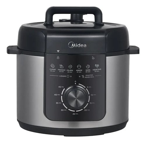 Panela de pressao mecanica preta e inox 4l midea cor cinza