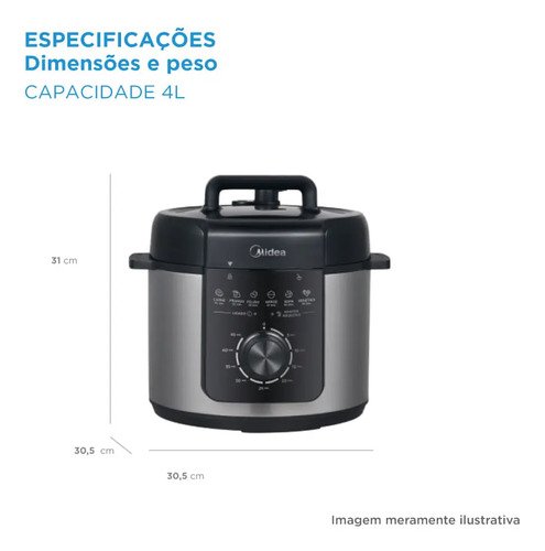 Panela De Pressão Mecânica Preta E Inox 4l Midea Cor Cinza