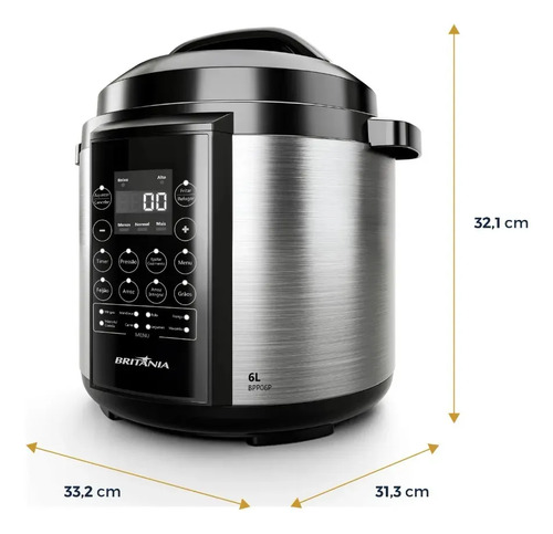 Panela Pressão Britânia Bpp06p Preto Com Inox