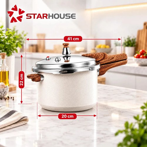 Panela Pressão Cerâmica Antiaderente 4,2 Litros Indução e Fogão Tradicional 4 Válvulas De Segurança Starhouse