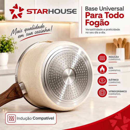 Panela Pressão Cerâmica Antiaderente 4,2 Litros Indução e Fogão Tradicional 4 Válvulas De Segurança Starhouse