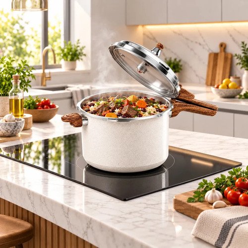 Panela Pressão Cerâmica Antiaderente 4,2 Litros Indução e Fogão Tradicional 4 Válvulas De Segurança Starhouse