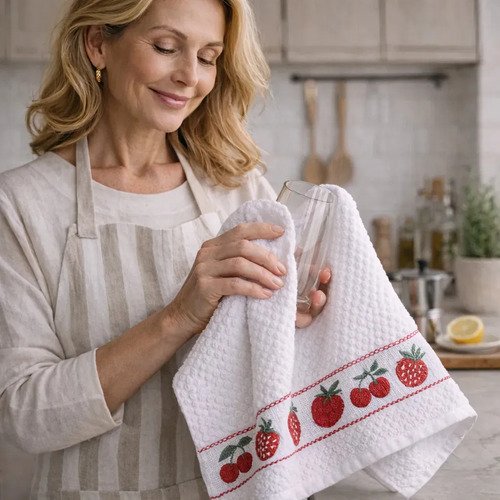 Pano de Prato Atoalhado Atacado Laune Gourmet Kit com 5 peças cor Branco Desenho Sortidos Laune Haus