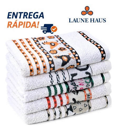 Pano de Prato Atoalhado Atacado Laune Gourmet Kit com 5 peças cor Branco Desenho Sortidos Laune Haus