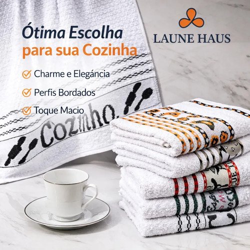 Pano de Prato Atoalhado Atacado Laune Gourmet Kit com 5 peças cor Branco Desenho Sortidos Laune Haus