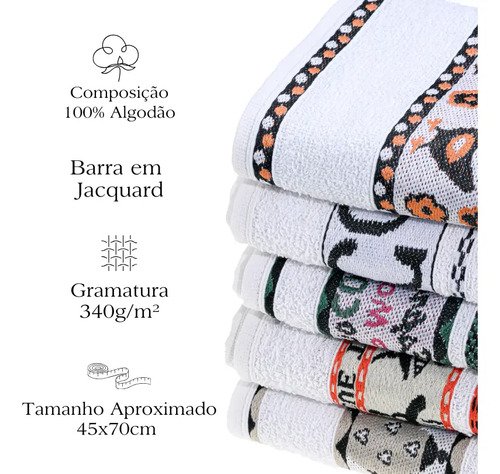 Pano de Prato Atoalhado Atacado Laune Gourmet Kit com 5 peças cor Branco Desenho Sortidos Laune Haus