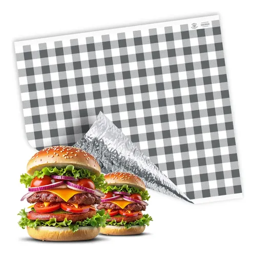 Papel Acoplado Térmico Xadrez Preto Para Lanches 1000 Un