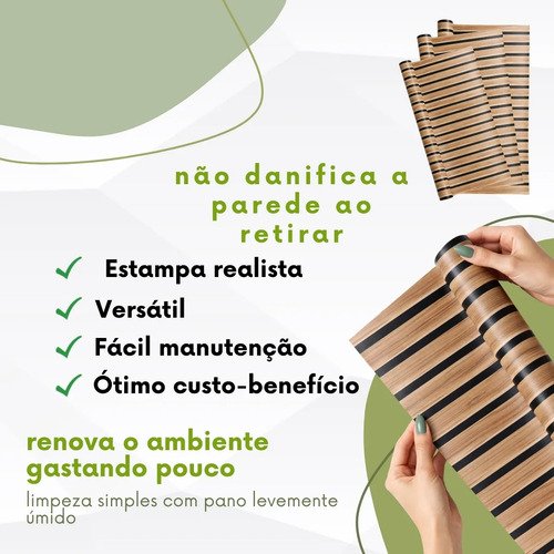 Papel De Parede Madeira Adesivo Ripado 10 Metros Lavável 3d