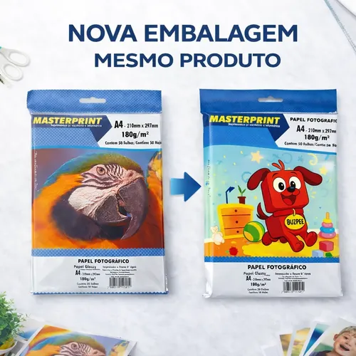 Papel Fotográfico 180g Glossy A4 Masterprint Kit 200 Folhas