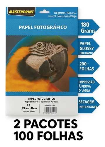 Papel Fotográfico A4 Glossy 180g 100 Folhas Masterprint