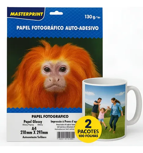 Papel fotografico adesivo 130g glossy a4 100 fls masterprint