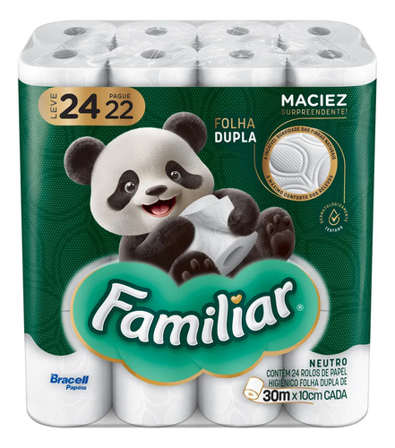 Papel higienico familiar folha dupla 24 rolos 1