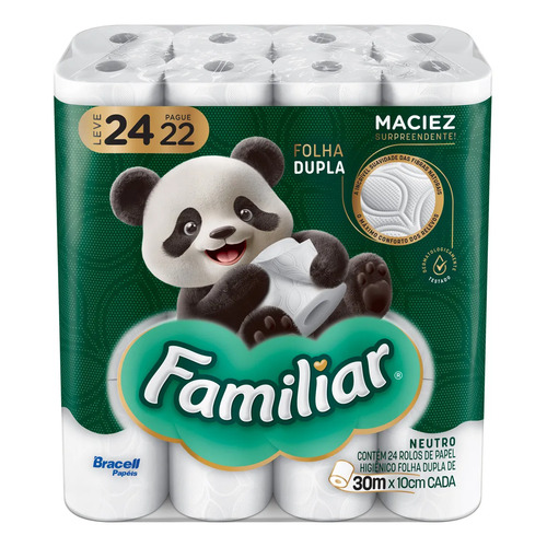 Papel higienico familiar folha dupla 24 rolos 1