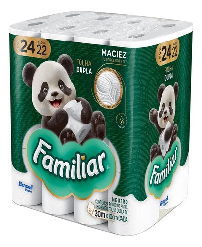 Papel Higiênico Familiar Folha Dupla 24 Rolos