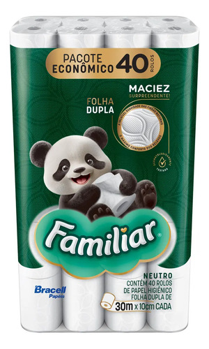 Papel higienico familiar folha dupla 40 rolos