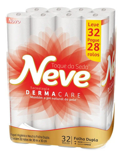 Papel higienico neve toque da seda folha dupla 30 m de 32 un