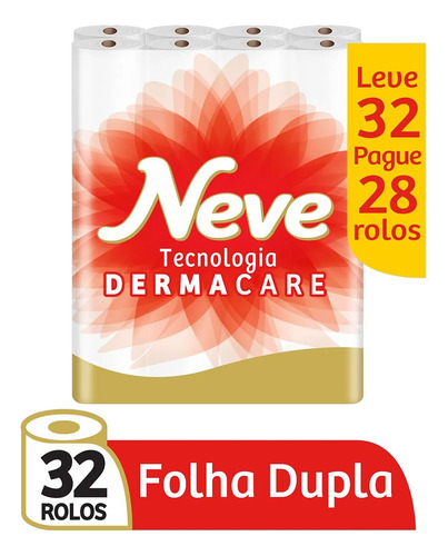 Papel higiênico Neve Toque da Seda folha dupla 30 m de 32 un