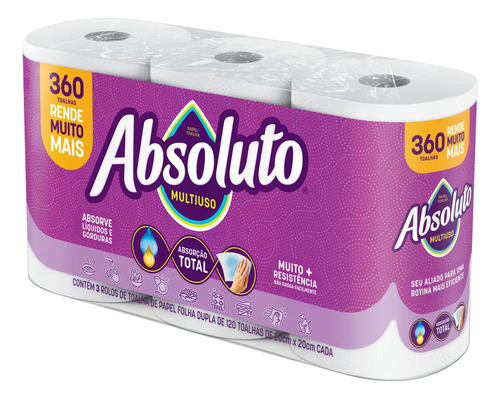 Papel toalha absoluto multiuso 360 folhas com 3 unidades
