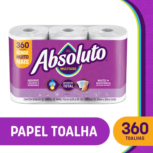Papel Toalha Absoluto Multiuso 360 Folhas Com 3 Unidades