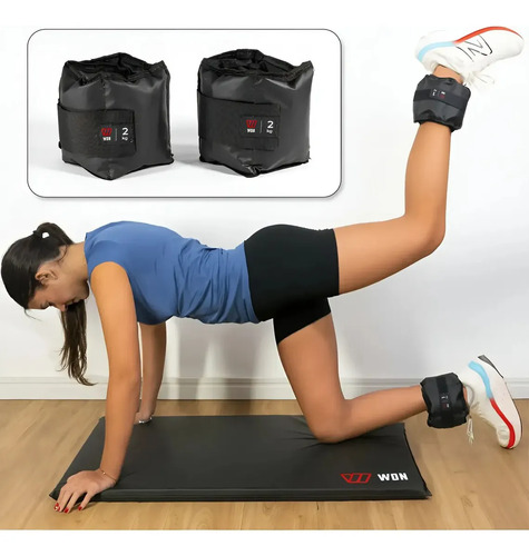 Par caneleira tornozeleira de peso 2 kg won preto fitness ac