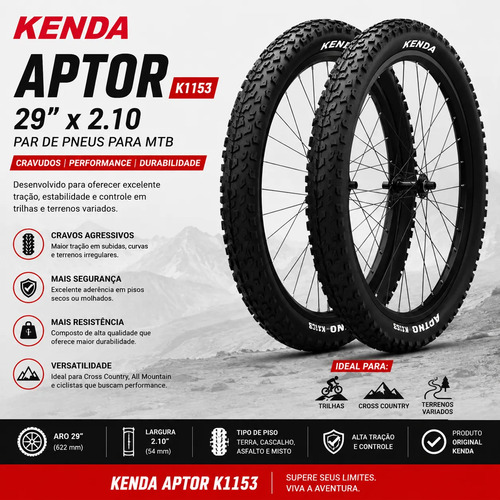 Par De Pneus Kenda Aptor K1153 29x2.10 Mtb Balão Cravudos
