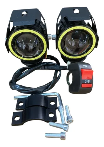 Par farol milha moto angel eye u7 led auxiliar azul branco