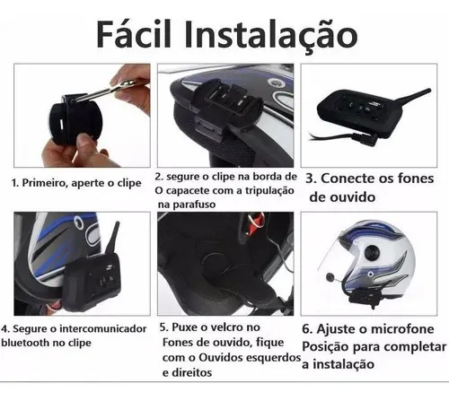 Par Intercomunicador V6 Plus Capacete Comunicador Sem Fio Bluetooth Moto Par Fone De Ouvido Para Capacete Kit Conversar Moto Garupa