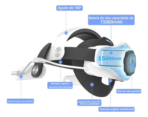 Para Oculus Quest 3/3s Faixa De Cabeça Com Baterias De 15000