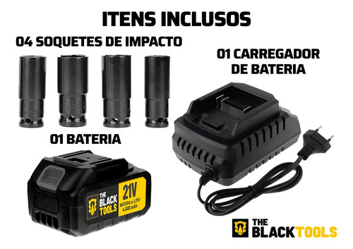 Parafusadeira Chave De Impacto A Bateria Lítio 21v Motor Brushless 650nm 65kgf.m Tb21ix The Black Tools