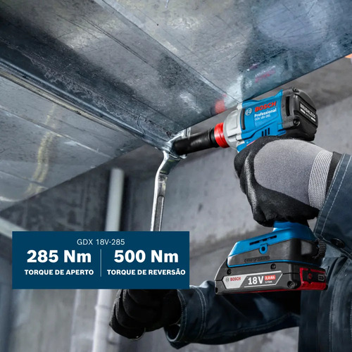 Parafusadeira e Chave De Impacto 1/2'' Gdx 18v-285 + 2 Baterias GBA 2ah - Maleta E Carregador GAL 18V-20 Bivolt Bosch