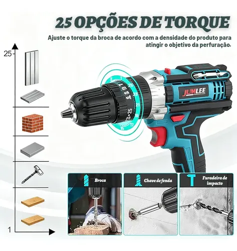 Parafusadeira E Furadeira À Bateria 36v Sem Fio Bivolt Azul-celeste 50hz/60hz 127/220v
