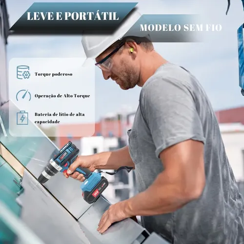Parafusadeira E Furadeira À Bateria 36v Sem Fio Bivolt Azul-celeste 50hz/60hz 127/220v