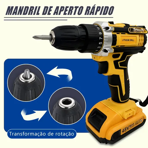 Parafusadeira Furadeira 2 Baterias Recarregáveis 48v Maleta