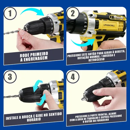 Parafusadeira Furadeira 2 Baterias Recarregáveis 48v Maleta