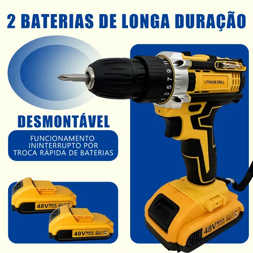 Parafusadeira Furadeira 2 Baterias Recarregáveis 48v Maleta