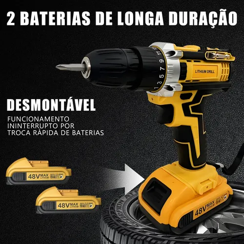 Parafusadeira Furadeira 2 Recarregáveis Baterias 48v Maleta