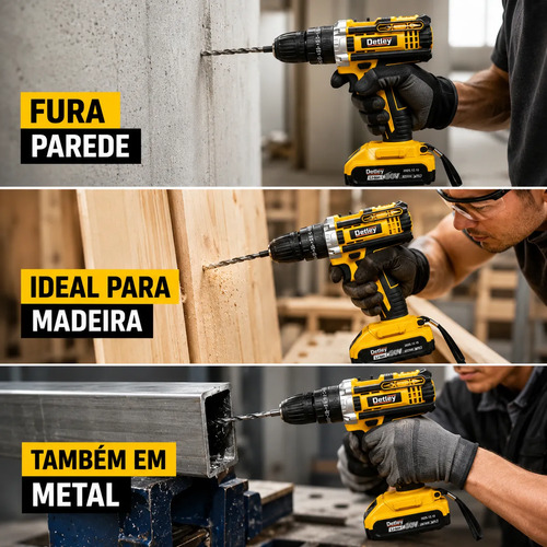 Parafusadeira Furadeira 36v S/ Fio Profissional + 2 Baterias