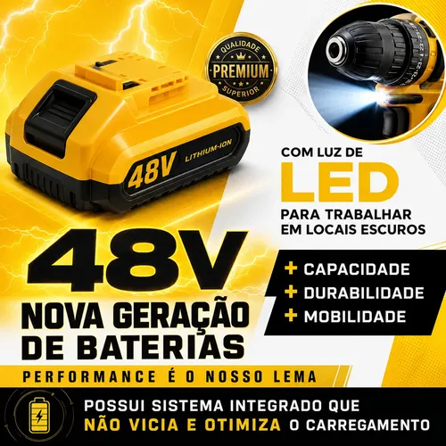 Parafusadeira Furadeira 48v Profissional +2 Baterias +maleta
